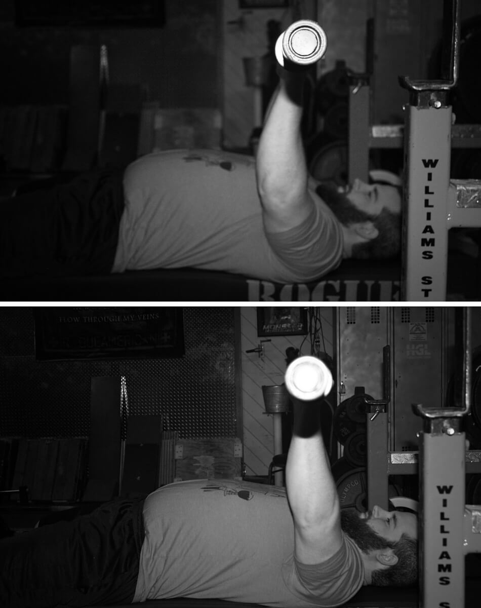 Top is incorrect – shoulders still externally rotated with elbows pointing more forward. Bottom is correct – shoulders internally rotated with elbows pointed out to the side. This will make lockout much easier.
